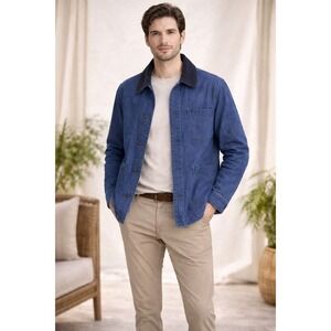 FOLK New Nelson Mid Denim Shirt Jacket LARGE Corduroy Collar Workwear Blue Men's